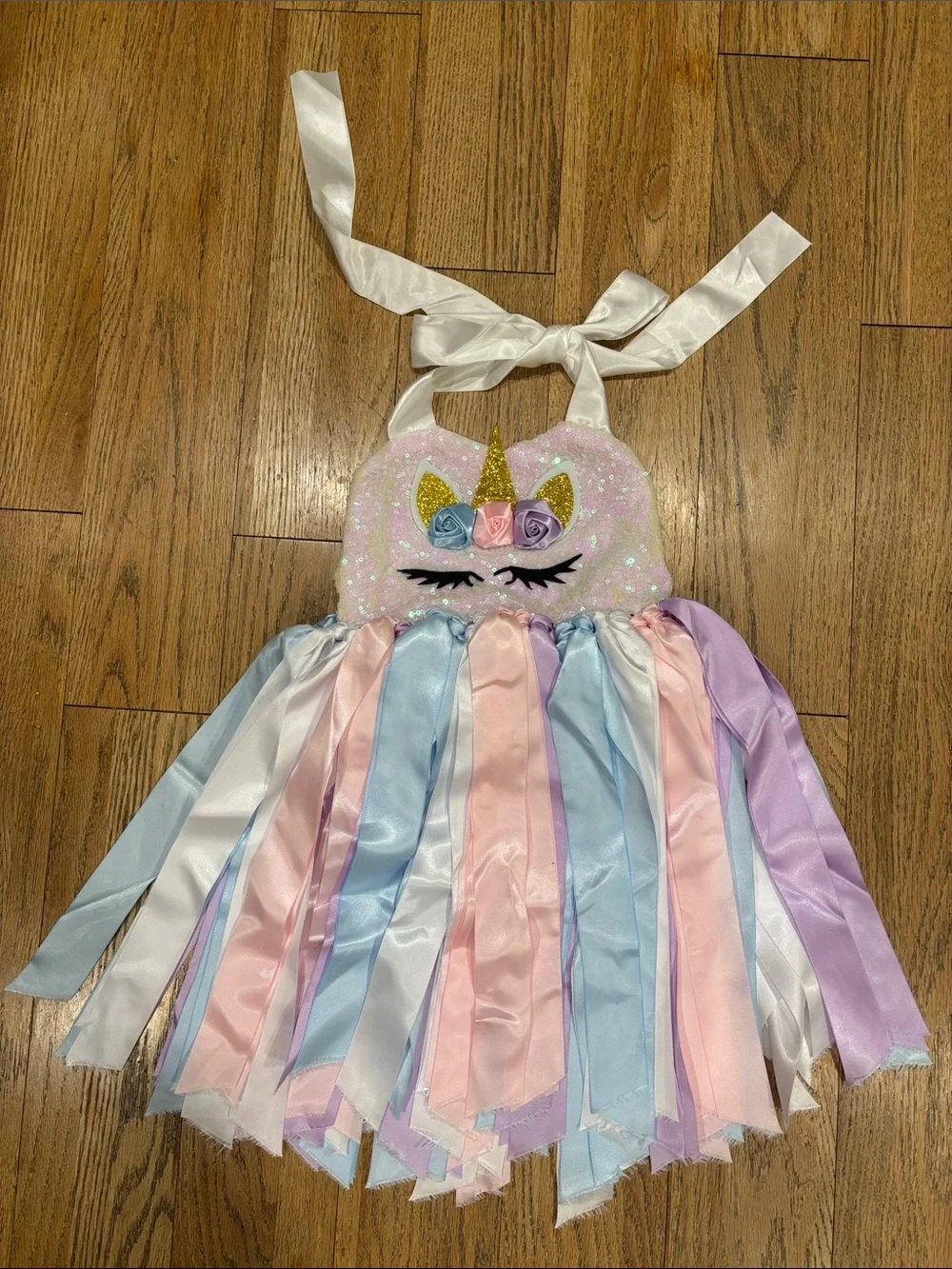 Unicorn Ribbon Fringe Halter Dress - Pastel Pink Blue Lavender